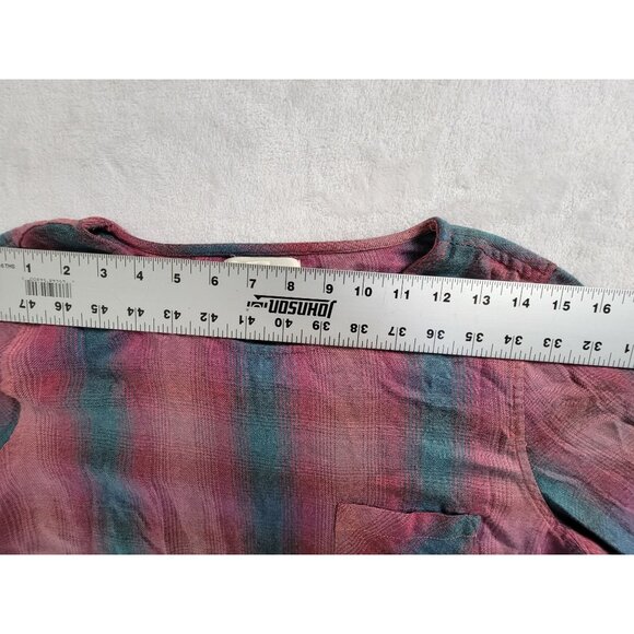 Cloth & Stone Womens Pink Teal Plaid Lace-Up Back Top Blouse Small Long Sleeve - Picture 7 of 9